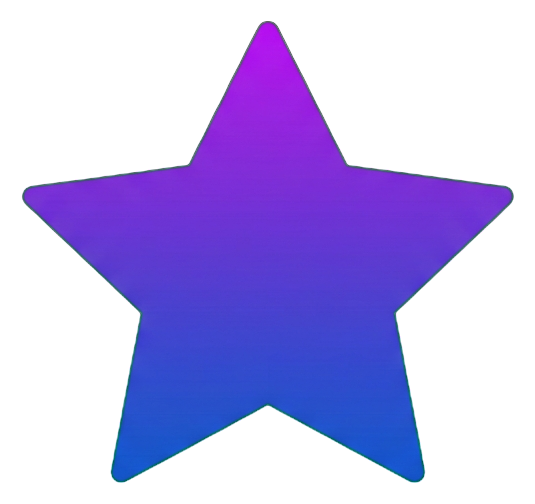 Gradient app-style icon, purple to blue gradient of a five-pointed star rating icon, transparent background PNG