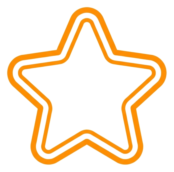Rounded line icon, thick orange outline of a five-pointed star rating icon, transparent background PNG