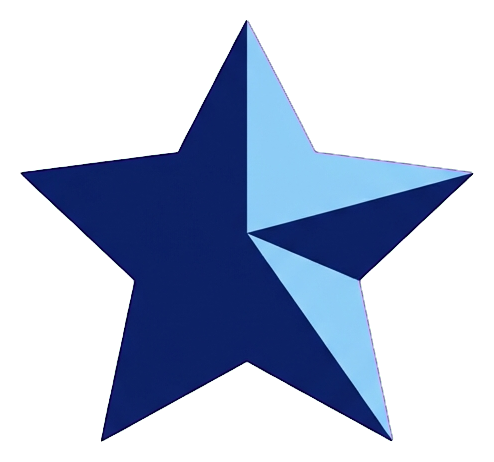 Duotone icon, navy blue and light blue of a five-pointed star rating icon, transparent background PNG
