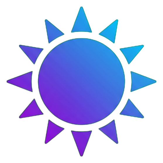 Gradient app-style icon, purple to blue gradient of a sun weather icon, transparent background PNG