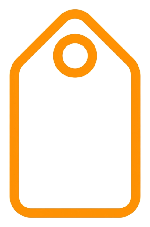Rounded line icon, thick orange outline of a price tag icon, transparent background PNG
