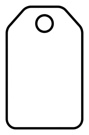 Icono de línea negra delgada con contorno minimalista de una etiqueta de precio, PNG con fondo transparente