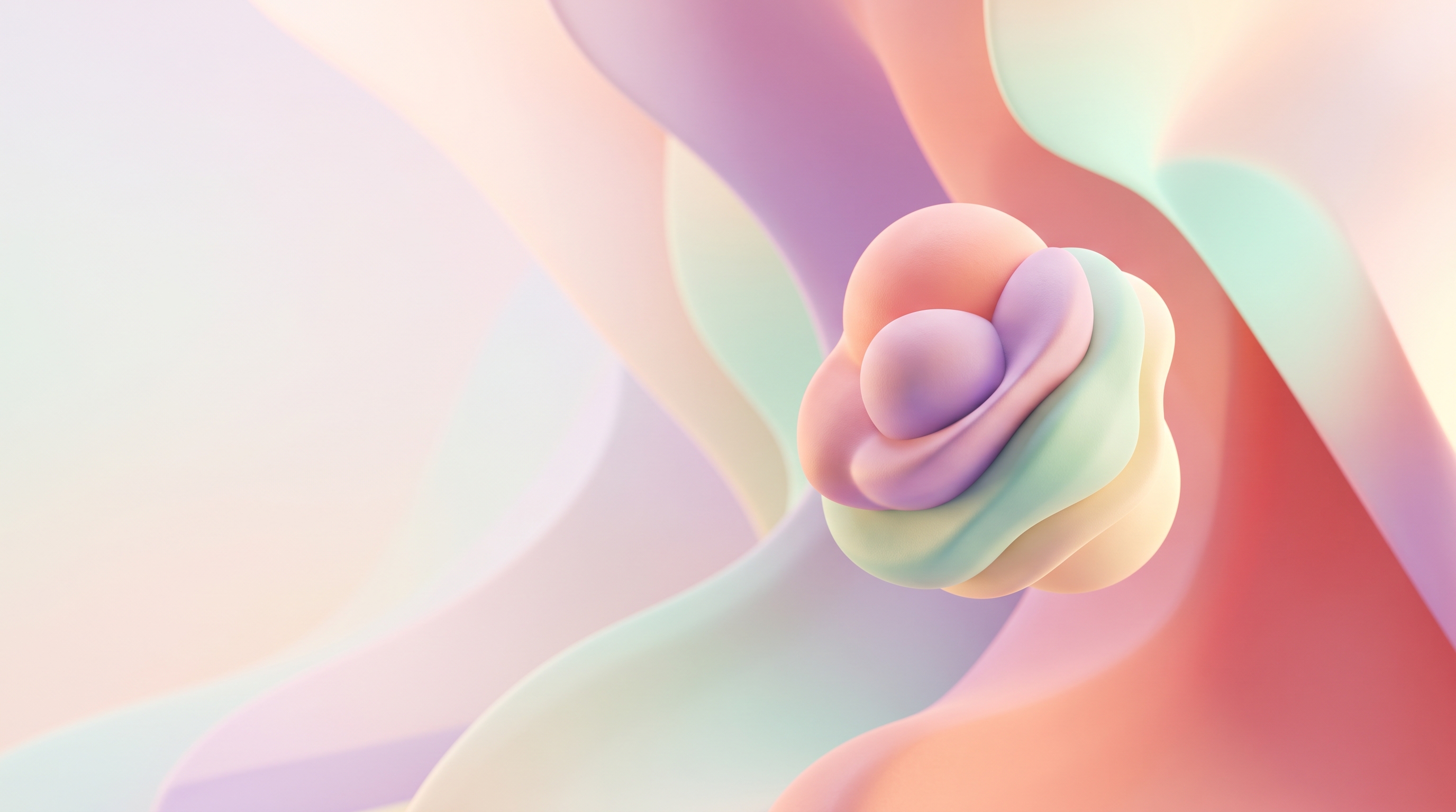 Soft 3d render of bold dramatic background with empty space on the left half for a person and a title, centered subject with a simple uncluttered composition, soft pastel colors, bright and cozy, 16:9 aspect ratio
