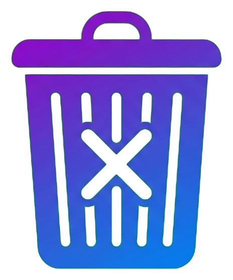 Gradient app-style icon, purple to blue gradient of a trash can delete icon, transparent background PNG