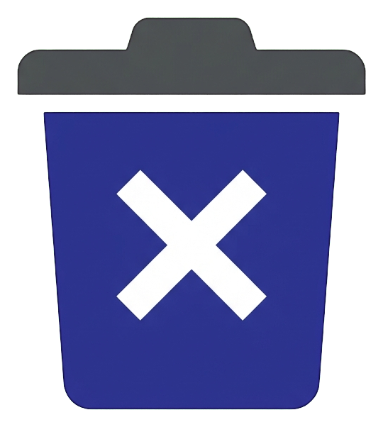 Flat color icon, bold solid colors of a trash can delete icon, transparent background PNG