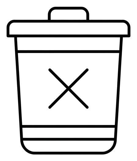 Thin black line icon, minimal outline of a trash can delete icon, transparent background PNG
