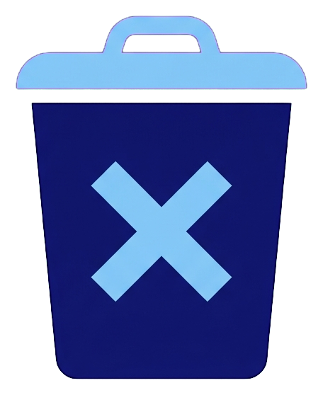 Duotone icon, navy blue and light blue of a trash can delete icon, transparent background PNG