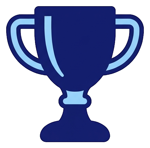 Duotone icon, navy blue and light blue of a trophy cup icon, transparent background PNG