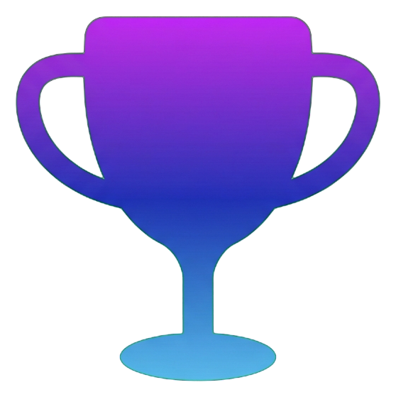 Gradient app-style icon, purple to blue gradient of a trophy cup icon, transparent background PNG