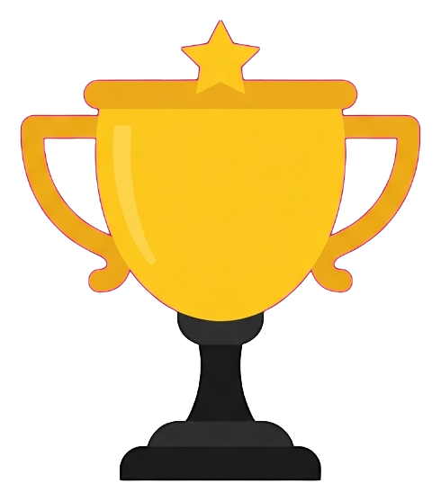 Flat color icon, bold solid colors of a trophy cup icon, transparent background PNG