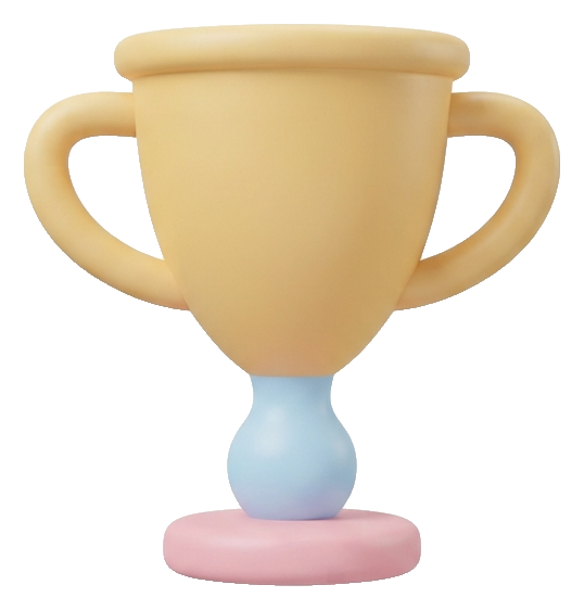 Soft 3D icon, pastel clay render of a trophy cup icon, transparent background PNG