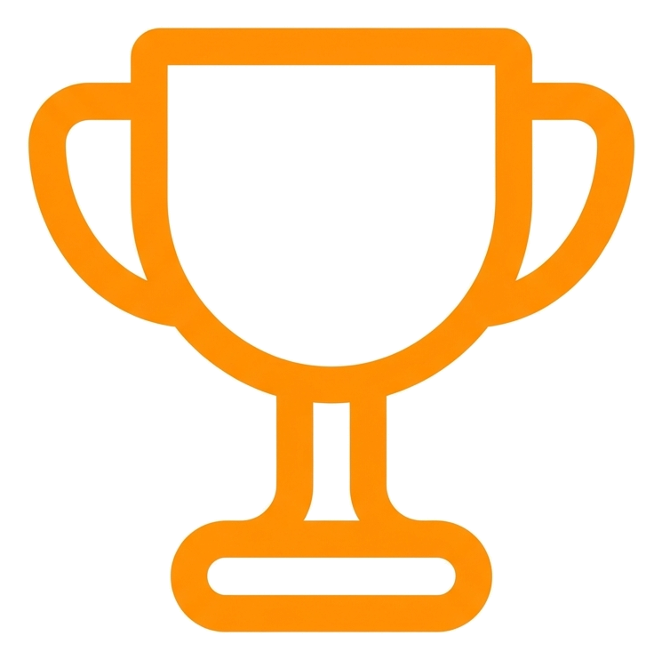 Rounded line icon, thick orange outline of a trophy cup icon, transparent background PNG