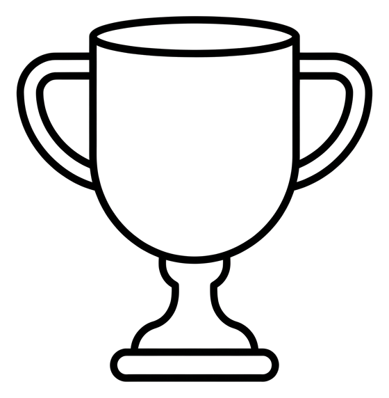 Thin black line icon, minimal outline of a trophy cup icon, transparent background PNG