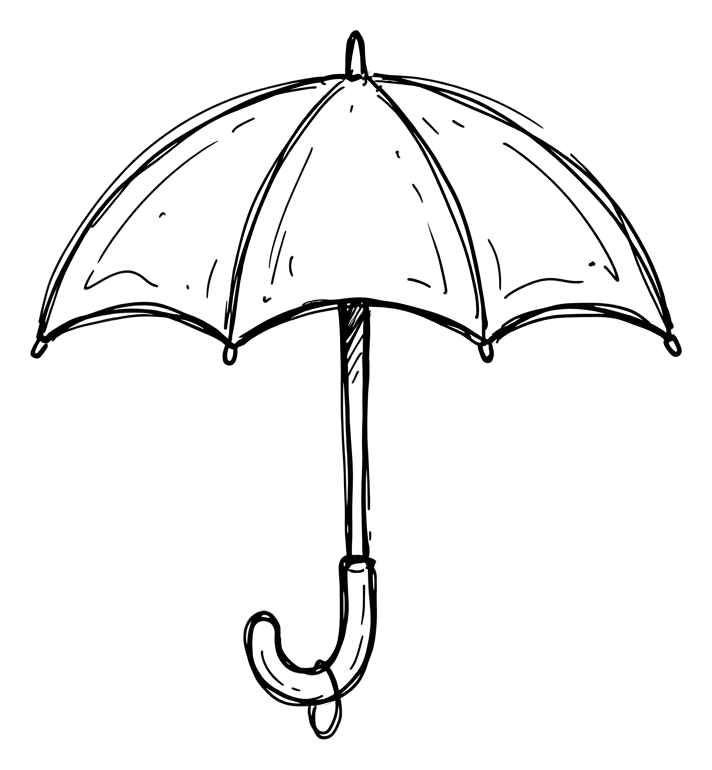 Lindo icono de garabato dibujado a mano, bolígrafo negro de un icono de paraguas, PNG con fondo transparente