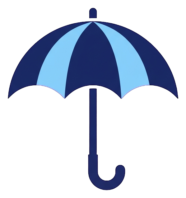 Icono de dos tonos, azul marino y azul claro de un icono de paraguas, PNG con fondo transparente