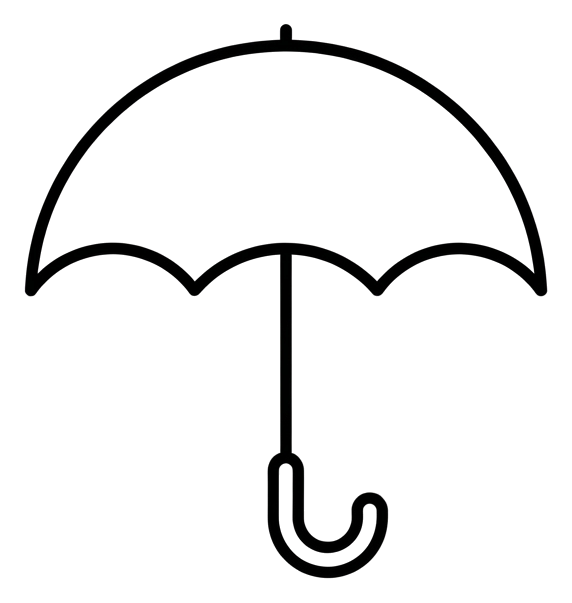 Thin black line icon, minimal outline of an umbrella icon, transparent background PNG