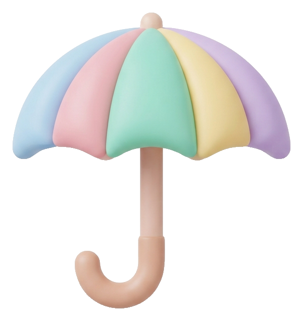 Soft 3D icon, pastel clay render of an umbrella icon, transparent background PNG