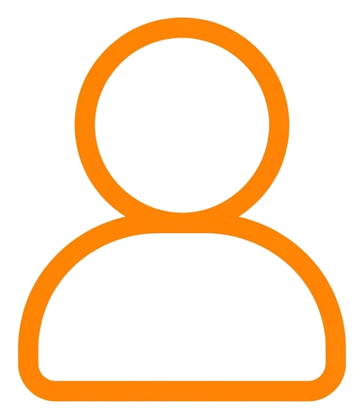 Icono de línea redondeada, contorno grueso naranja de un icono de usuario de perfil de persona, PNG con fondo transparente