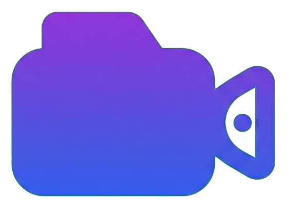Gradient app-style icon, purple to blue gradient of a video camera icon, transparent background PNG