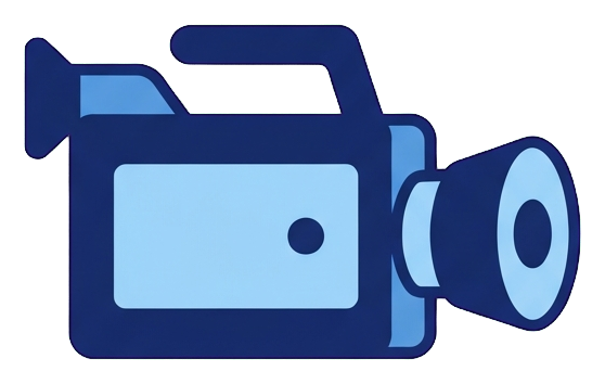 Duotone icon, navy blue and light blue of a video camera icon, transparent background PNG