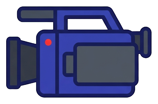 Flat color icon, bold solid colors of a video camera icon, transparent background PNG