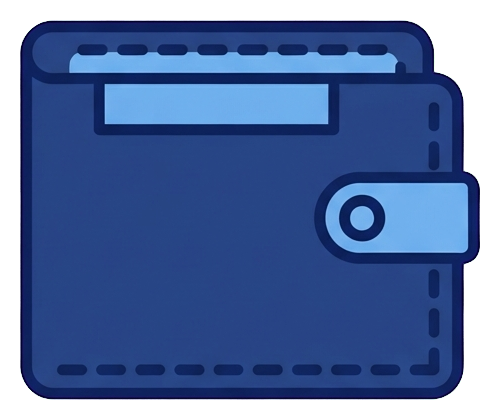 Duotone icon, navy blue and light blue of a wallet icon, transparent background PNG