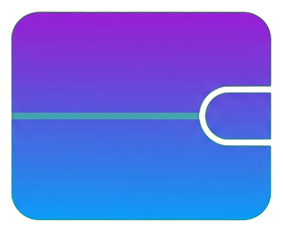 Gradient app-style icon, purple to blue gradient of a wallet icon, transparent background PNG
