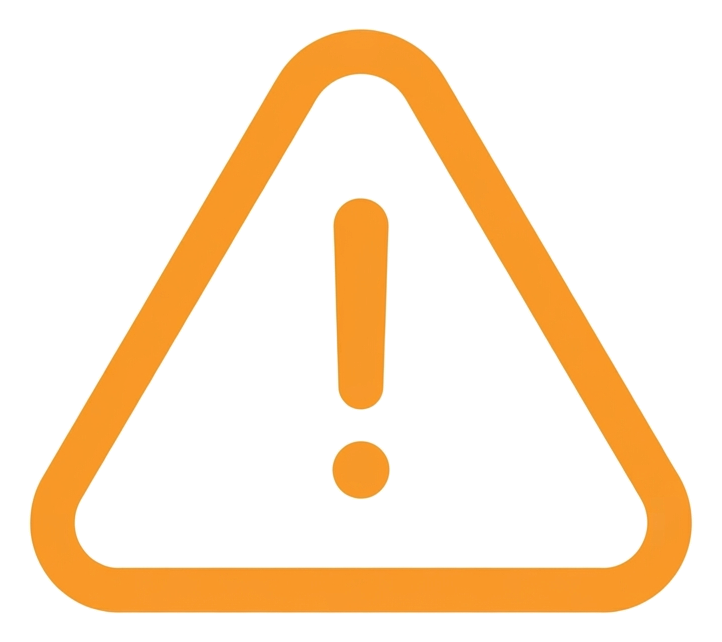 Rounded line icon, thick orange outline of a warning triangle icon with an exclamation mark, transparent background PNG