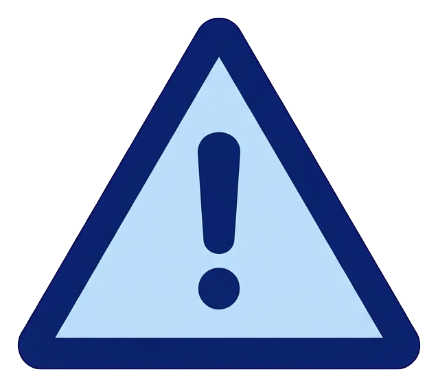 Duotone icon, navy blue and light blue of a warning triangle icon with an exclamation mark, transparent background PNG