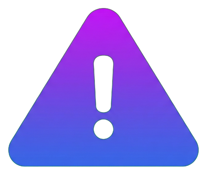 Gradient app-style icon, purple to blue gradient of a warning triangle icon with an exclamation mark, transparent background PNG