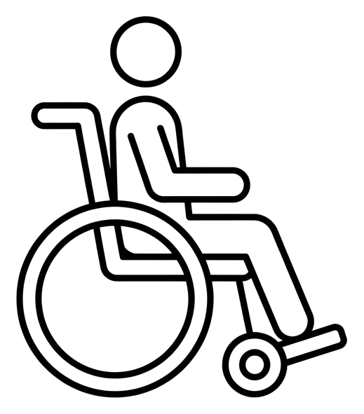Thin line pictogram, black outline of a wheelchair accessibility pictogram, transparent background PNG