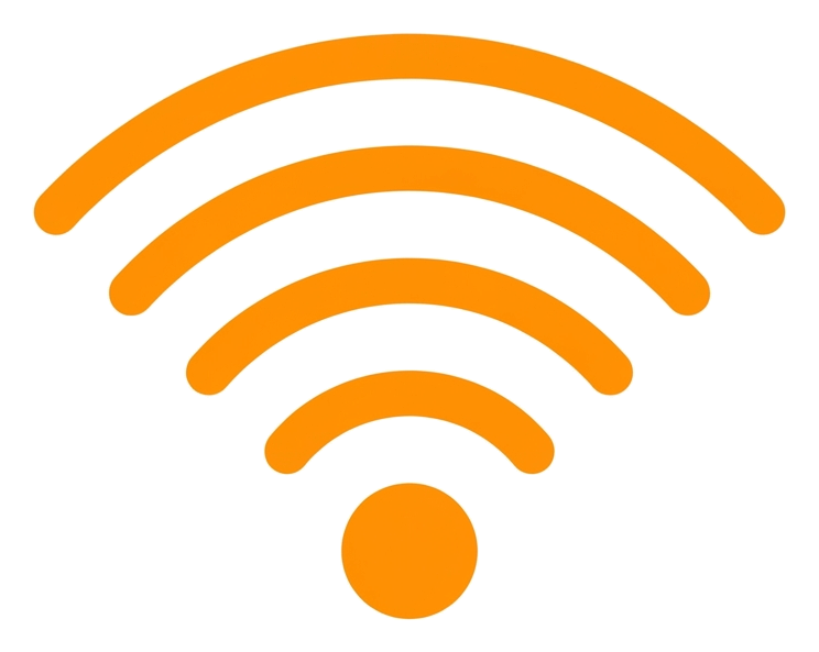 Rounded line icon, thick orange outline of a wifi signal icon, transparent background PNG