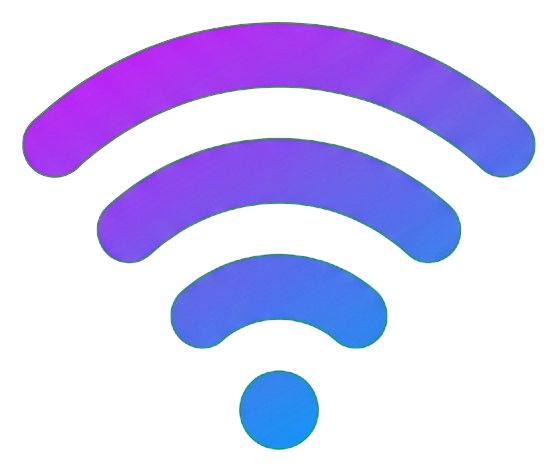 Gradient app-style icon, purple to blue gradient of a wifi signal icon, transparent background PNG
