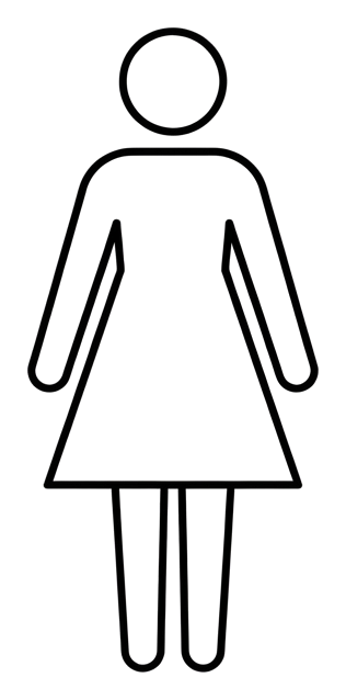 細線圖示，單一穿裙女性圖案的女廁圖示黑色輪廓，透明背景 PNG