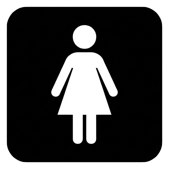 여자 화장실 픽토그램, 검은 안내판 픽토그램, 투명 배경(누끼) PNG