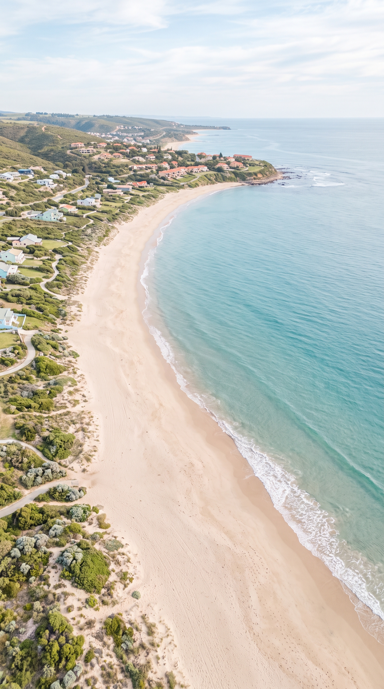 Photorealistic photo of wide panoramic banner background with a calm empty area in the center, high-angle view from above, soft pastel colors, bright and cozy, 9:16 aspect ratio