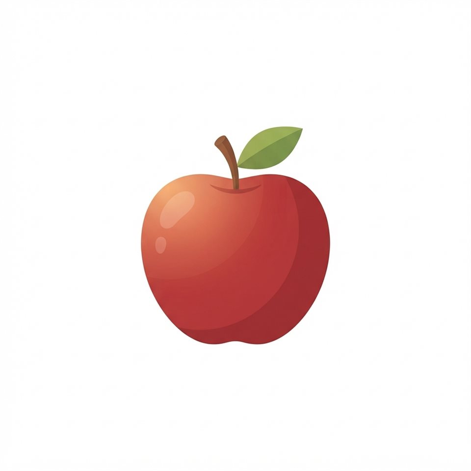 Flat vector illustration on a plain white background of red apples, isolated single subject, centered, warm golden light, calm mood, 1:1 aspect ratio
