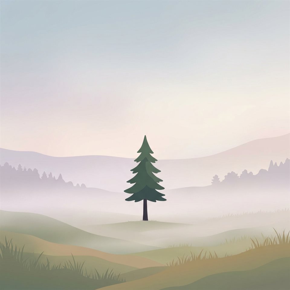 Ilustración plana minimalista de fondo abstracto suave, sujeto centrado con una composición simple y despejada, neblina matutina, de ensueño, relación de aspecto 1:1