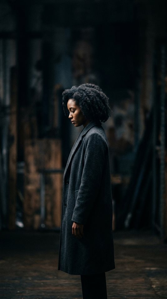 柔和抽象背景的電影感劇照，主體置中且構圖簡單清爽，低沉陰暗色調，戲劇性燈光，9:16 比例