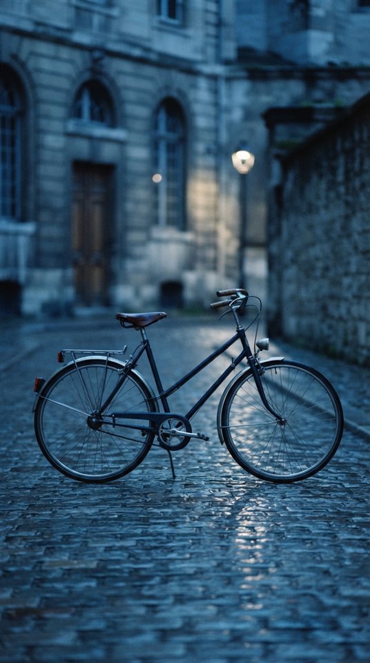 Cinematic film still of bicycle, centered subject with a simple uncluttered composition, cool blue tones, quiet atmosphere, 9:16 aspect ratio