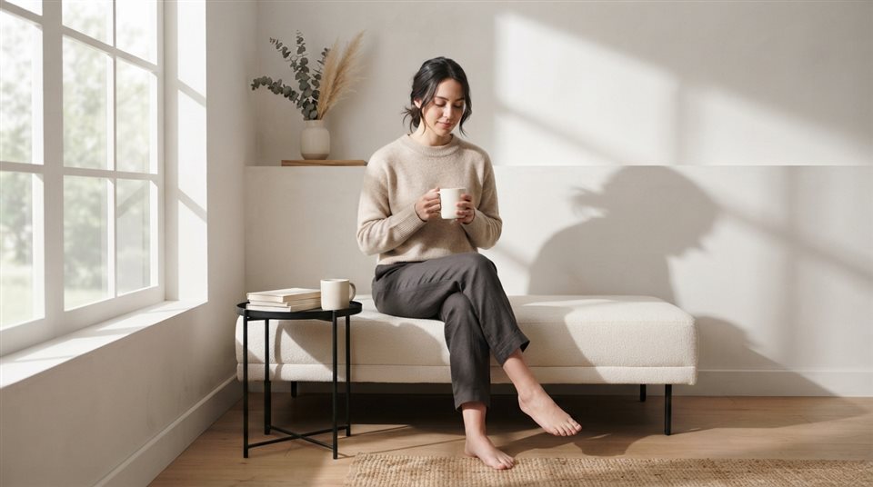 강한 그림자가 있는 흑백 미니멀 장면, 사실적인 사진, 단순하고 깔끔한 구도 가운데 놓인 피사체, 부드러운 파스텔 색감, 밝고 포근한 분위기, 16:9 비율