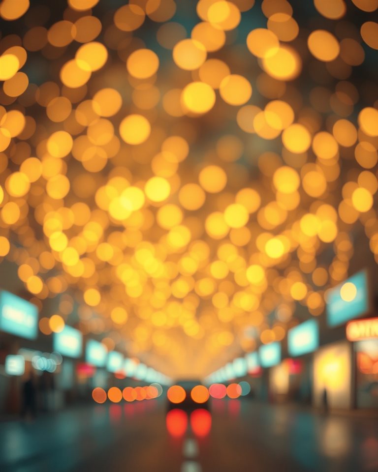 Cinematic film still of A dreamy abstract background filled with soft, glowing golden and pastel light circles of various sizes., wide shot with open space at the top for text, vivid colors, high contrast, energetic, 4:5 aspect ratio