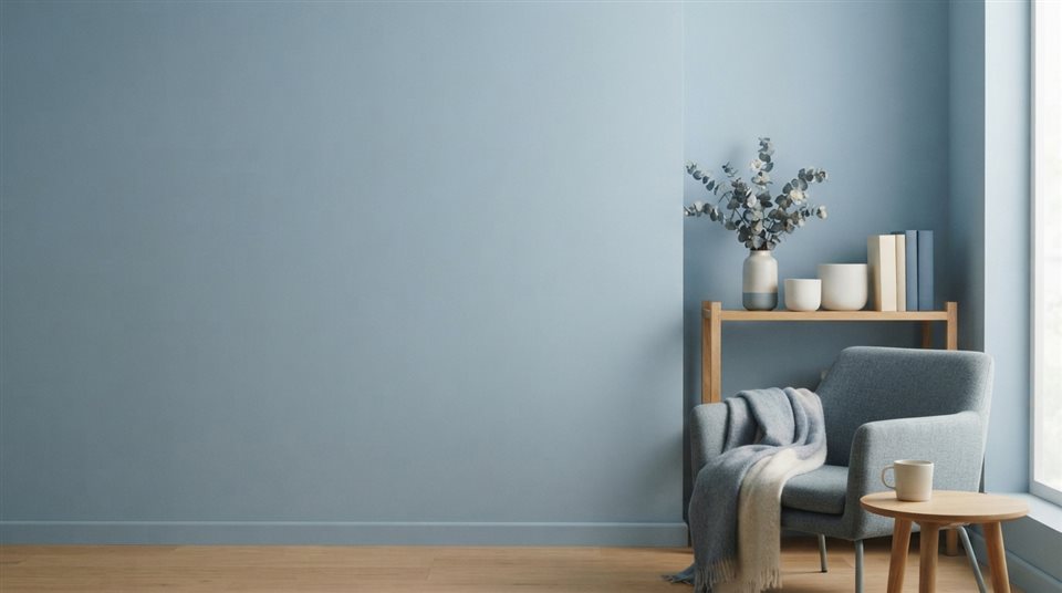 Soft photorealistic background photo of simple colorful background with a large empty area for text, simple balanced layout, cool blue tones, quiet atmosphere, 16:9 aspect ratio