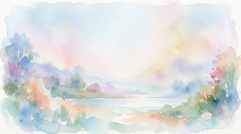 Watercolor texture design of simple colorful background with a large empty area for text, simple balanced layout, misty morning haze, dreamy, 16:9 aspect ratio