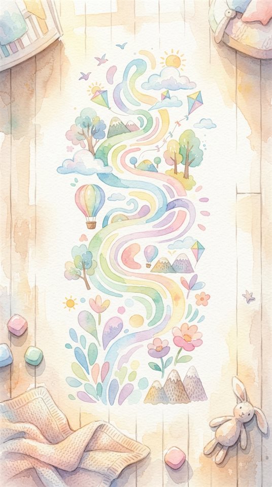 Watercolor illustration of abstract growth chart, high-angle view from above, soft pastel colors, bright and cozy, 9:16 aspect ratio