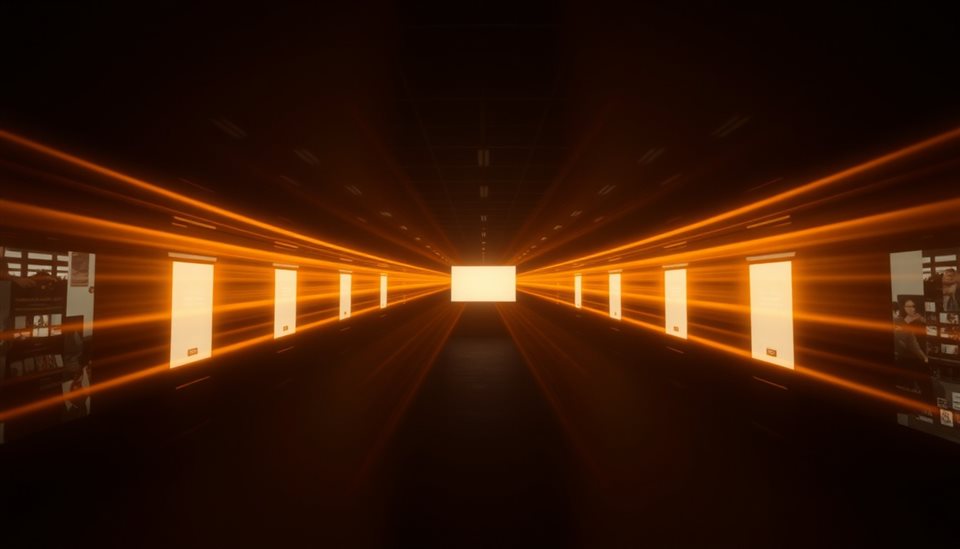 Photorealistic photo of An artistic abstract optical effect with warm golden light rays bleeding across a dark cinematic background., centered subject with a simple uncluttered composition, warm golden light, calm mood, 16:9 aspect ratio