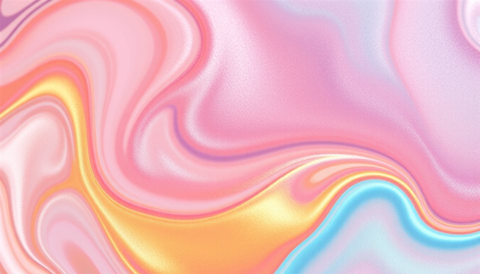 Minimal flat illustration of A smooth swirl of vibrant metallic and pastel liquid paints blending together in an abstract fluid art composition., close-up detail with shallow depth of field, soft pastel colors, bright and cozy, 16:9 aspect ratio