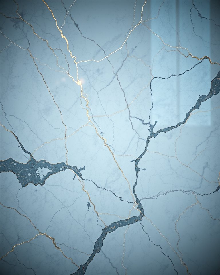 Photorealistic photo of A luxurious white marble surface with delicate gray and gold natural mineral veins., high-angle view from above, moody dark tones, dramatic lighting, 4:5 aspect ratio