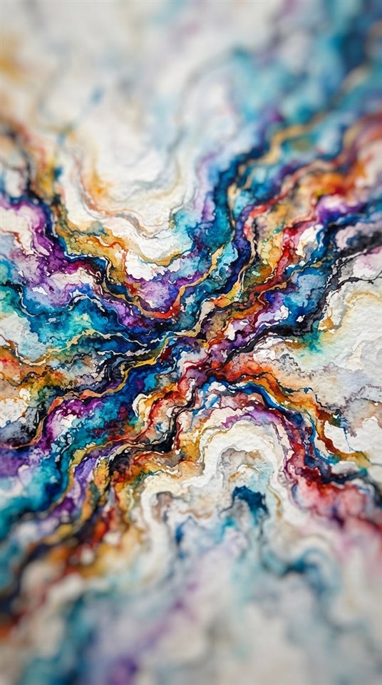 Watercolor illustration of marble texture, close-up detail with shallow depth of field, vivid colors, high contrast, energetic, 9:16 aspect ratio