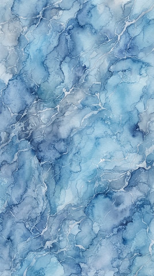 Watercolor illustration of marble texture, high-angle view from above, cool blue tones, quiet atmosphere, 9:16 aspect ratio